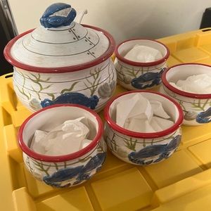 Set of 4 bowls and a soup tureen—beach themed!
